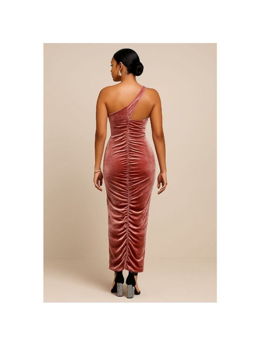 Black By BARIANO Dusty ROSE Velvet Maxi Dress Size 6 - Picture 2 of 8